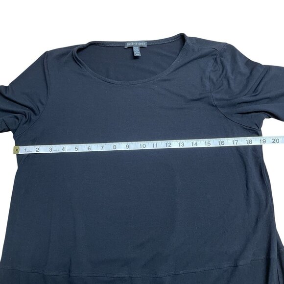 EILEEN FISHER BLACK DRESS 3/4 SLEEVE STRETCH KNEE LENGTH MINIMALIST SIZE M - Picture 5 of 7